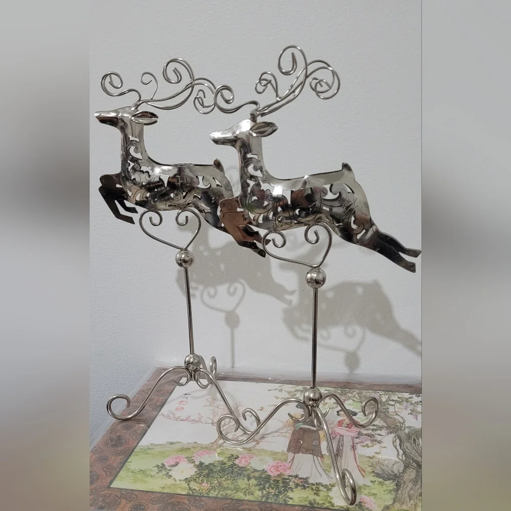 Metal silver reindeer candle holders set 2 pcs. - Picture 10 of 17